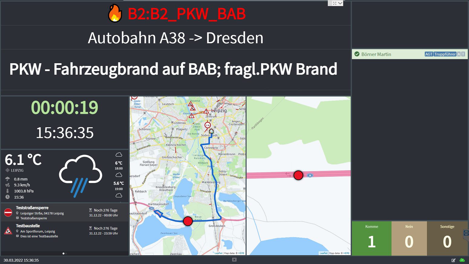 Alarmvisualisierung AM4 mit Einsatz und Rückmeldung